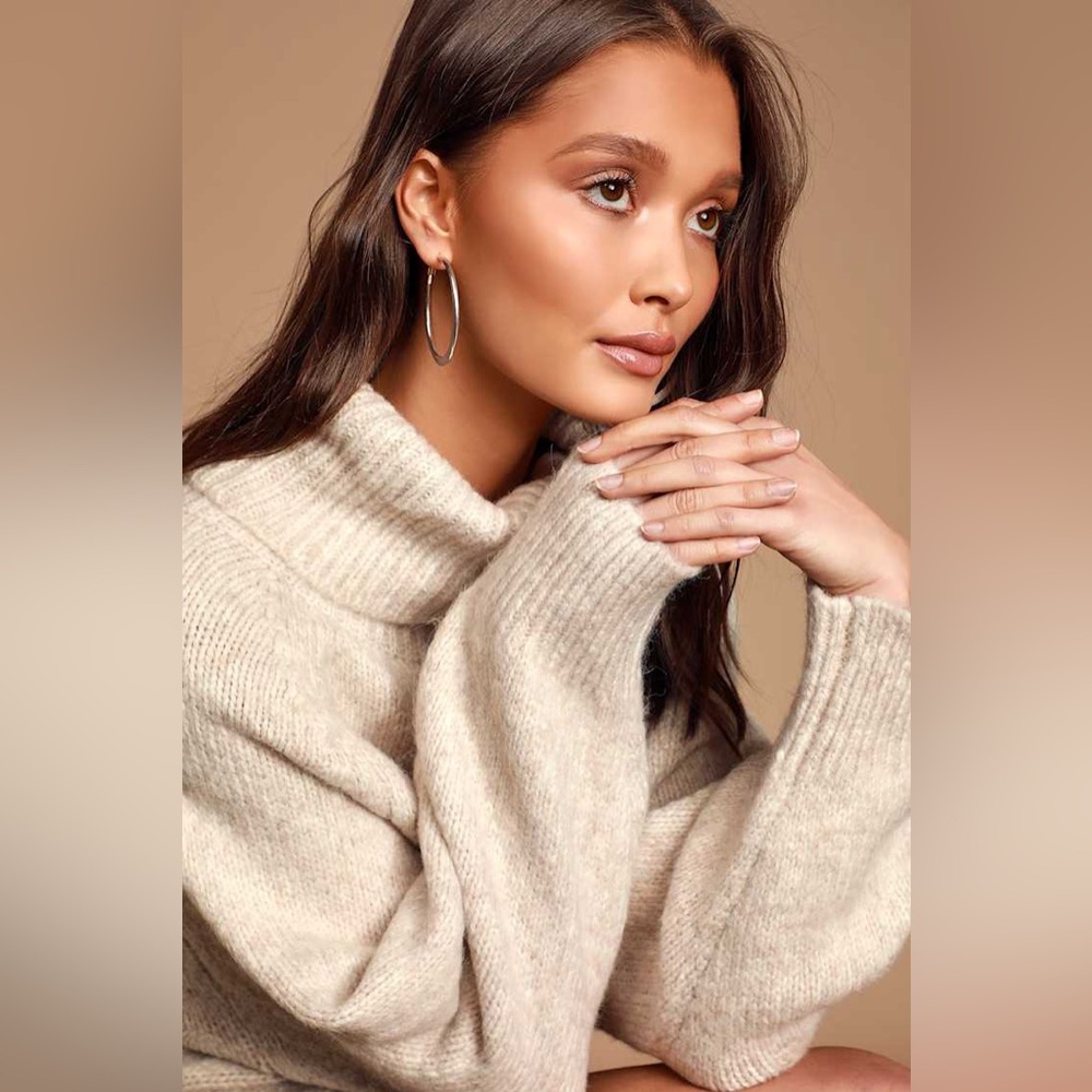 Lulus Cuddle Weather Heather Beige Turtleneck Sweater - Picture 6 of 14